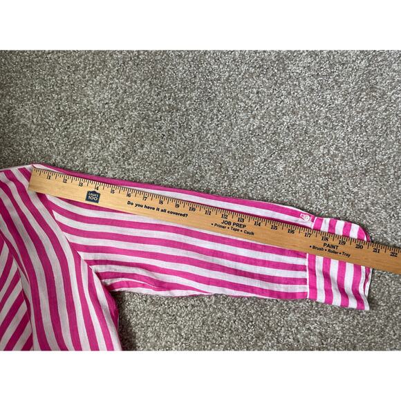 Southern Frock Linen Tunic Long Sleeves Pink White Striped Beachy Coastal Medium - Picture 10 of 10